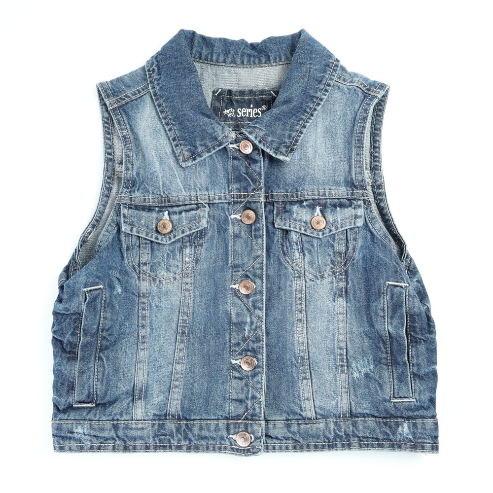 Short & Sexy Series Blue Denim Vest Medium Wash Cotton Women's Large